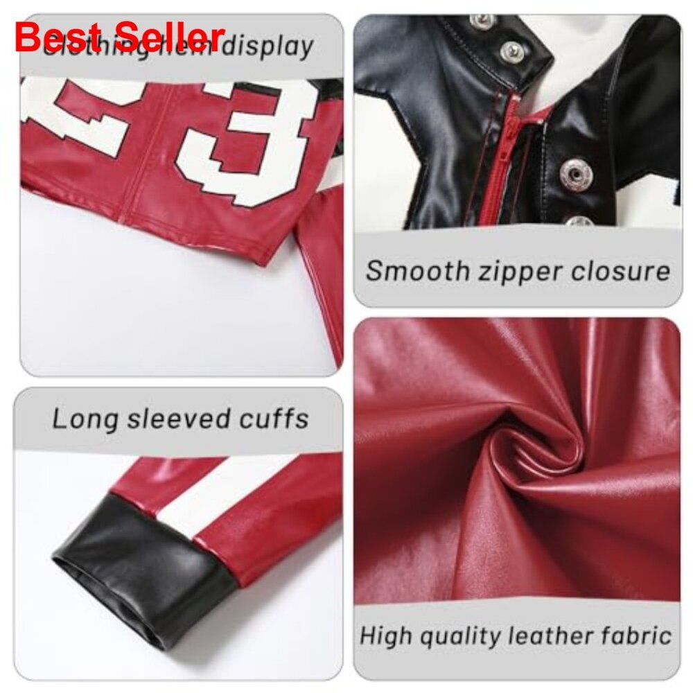 Faux Leather Cropped Motorcycle Jacket Bomber Streetwear - Picture 6 of 6